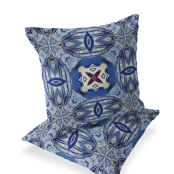 Homeroots Set Of Two 16" X 16" Blue And Green Blown Seam Floral Indoor Outdoor Throw Pillow  Polyester 535605