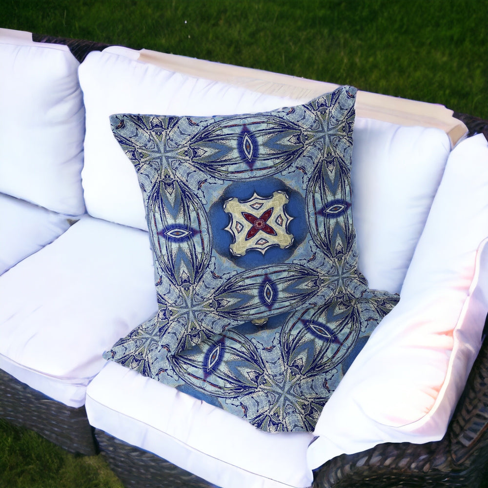 Homeroots Set Of Two 16" X 16" Blue And Green Blown Seam Floral Indoor Outdoor Throw Pillow  Polyester 535605