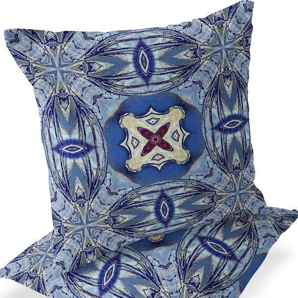 Homeroots Set Of Two 16" X 16" Blue And Green Blown Seam Floral Indoor Outdoor Throw Pillow  Polyester 535605