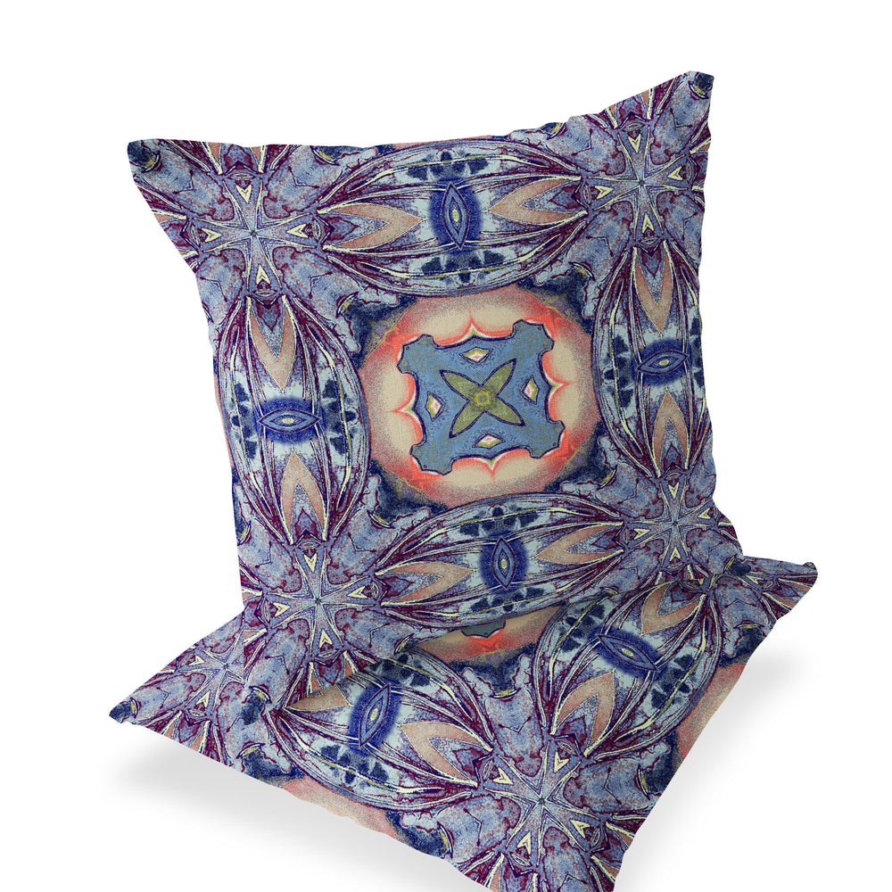 Homeroots Set Of Two 16" X 16" Blue And Pink Blown Seam Floral Indoor Outdoor Throw Pillow  Polyester 535606