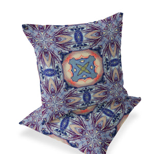 Homeroots Set Of Two 16" X 16" Blue And Pink Blown Seam Floral Indoor Outdoor Throw Pillow  Polyester 535606