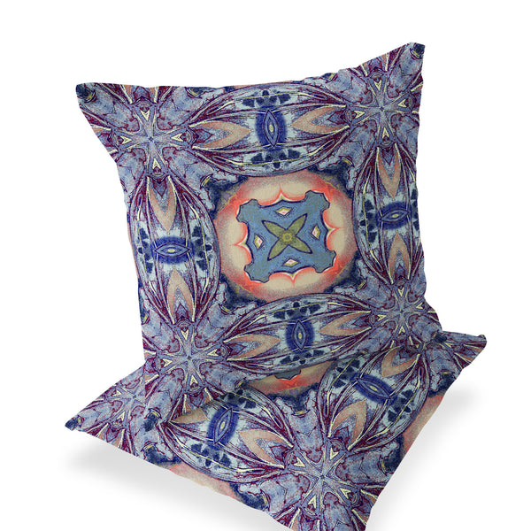Homeroots Set Of Two 16" X 16" Blue And Pink Blown Seam Floral Indoor Outdoor Throw Pillow  Polyester 535606