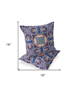 Homeroots Set Of Two 16" X 16" Blue And Pink Blown Seam Floral Indoor Outdoor Throw Pillow  Polyester 535606