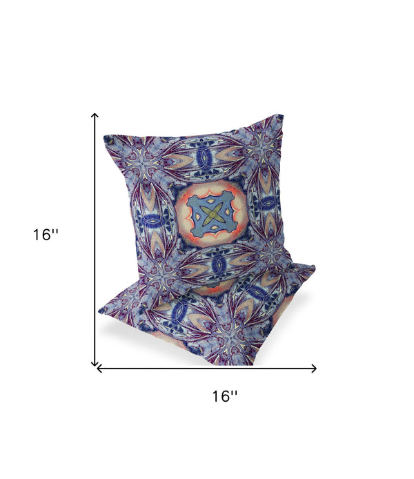 Homeroots Set Of Two 16" X 16" Blue And Pink Blown Seam Floral Indoor Outdoor Throw Pillow  Polyester 535606