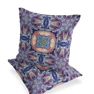 Homeroots Set Of Two 16" X 16" Blue And Pink Blown Seam Floral Indoor Outdoor Throw Pillow  Polyester 535606
