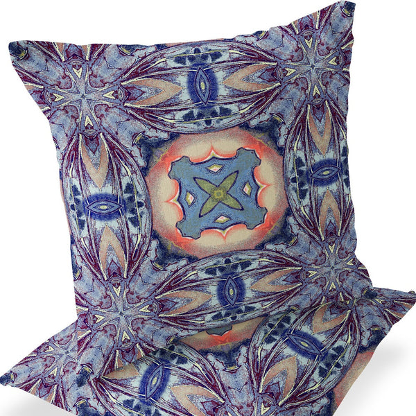 Homeroots Set Of Two 16" X 16" Blue And Pink Blown Seam Floral Indoor Outdoor Throw Pillow  Polyester 535606