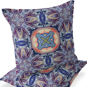 Homeroots Set Of Two 16" X 16" Blue And Pink Blown Seam Floral Indoor Outdoor Throw Pillow  Polyester 535606