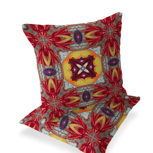 Homeroots Set Of Two 16" X 16" Green And Red Blown Seam Floral Indoor Outdoor Throw Pillow  Polyester 535607