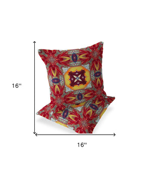 Homeroots Set Of Two 16" X 16" Green And Red Blown Seam Floral Indoor Outdoor Throw Pillow  Polyester 535607