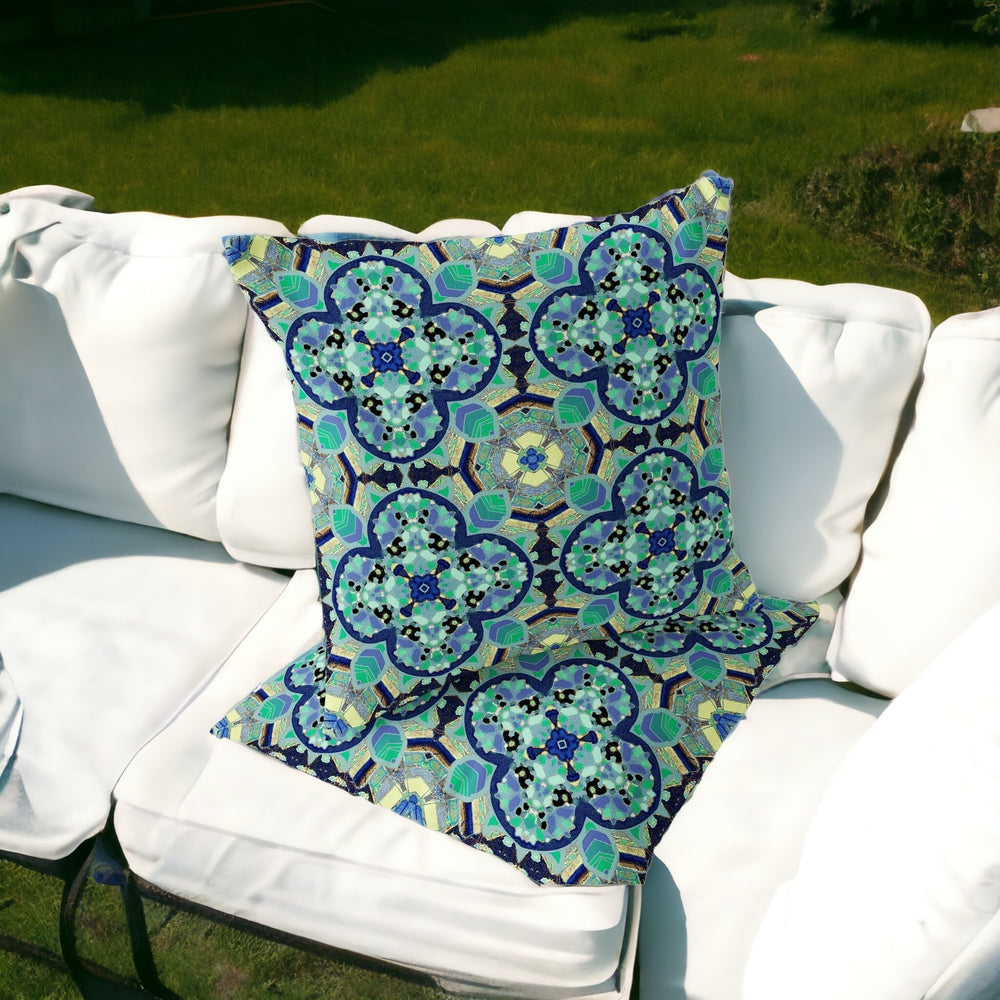 Homeroots Set Of Two 16" X 16" Blue And Green Blown Seam Floral Indoor Outdoor Throw Pillow  Polyester 535609