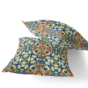 Homeroots Set Of Two 16" X 16" Blue And Orange Blown Seam Floral Indoor Outdoor Throw Pillow  Polyester 535610