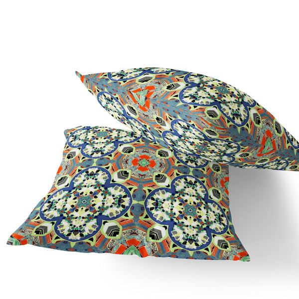 Homeroots Set Of Two 16" X 16" Blue And Orange Blown Seam Floral Indoor Outdoor Throw Pillow  Polyester 535610