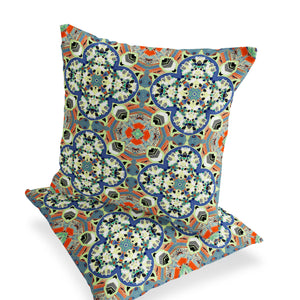 Homeroots Set Of Two 16" X 16" Blue And Orange Blown Seam Floral Indoor Outdoor Throw Pillow  Polyester 535610