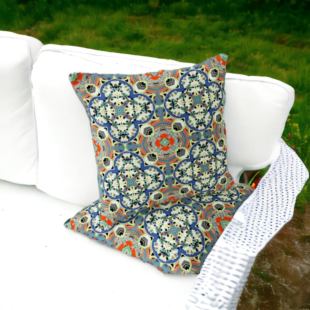 Homeroots Set Of Two 16" X 16" Blue And Orange Blown Seam Floral Indoor Outdoor Throw Pillow  Polyester 535610