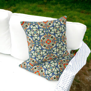 Homeroots Set Of Two 16" X 16" Blue And Orange Blown Seam Floral Indoor Outdoor Throw Pillow  Polyester 535610
