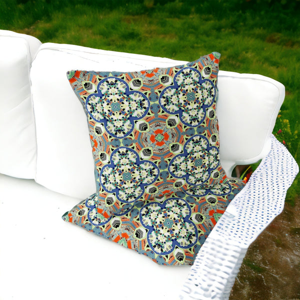 Homeroots Set Of Two 16" X 16" Blue And Orange Blown Seam Floral Indoor Outdoor Throw Pillow  Polyester 535610