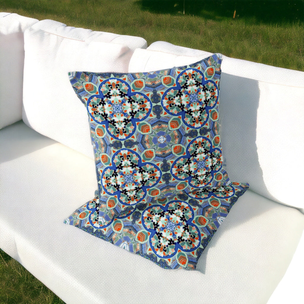 Homeroots Set Of Two 16" X 16" Blue And Orange Blown Seam Floral Indoor Outdoor Throw Pillow  Polyester 535611