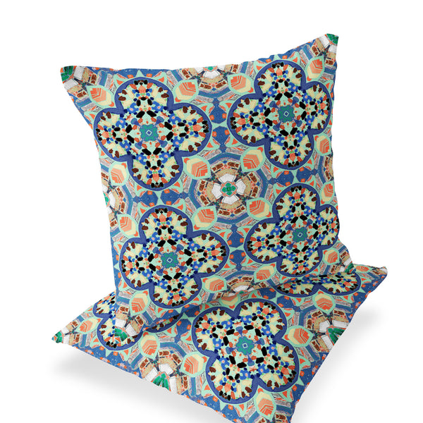 Homeroots Set Of Two 16" X 16" Blue And Purple Blown Seam Floral Indoor Outdoor Throw Pillow  Polyester 535612