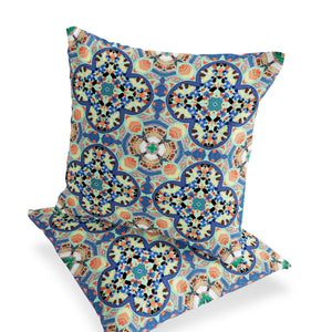 Homeroots Set Of Two 16" X 16" Blue And Purple Blown Seam Floral Indoor Outdoor Throw Pillow  Polyester 535612