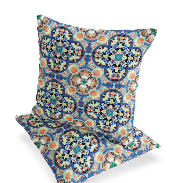Homeroots Set Of Two 16" X 16" Blue And Purple Blown Seam Floral Indoor Outdoor Throw Pillow  Polyester 535612
