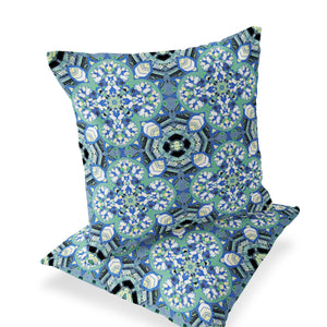 Homeroots Set Of Two 16" X 16" Blue And Black Blown Seam Floral Indoor Outdoor Throw Pillow  Polyester 535613