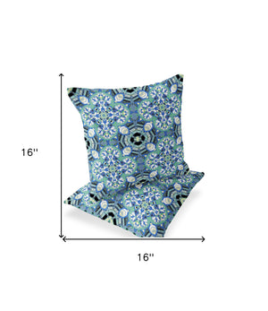 Homeroots Set Of Two 16" X 16" Blue And Black Blown Seam Floral Indoor Outdoor Throw Pillow  Polyester 535613