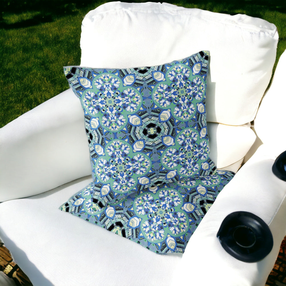 Homeroots Set Of Two 16" X 16" Blue And Black Blown Seam Floral Indoor Outdoor Throw Pillow  Polyester 535613