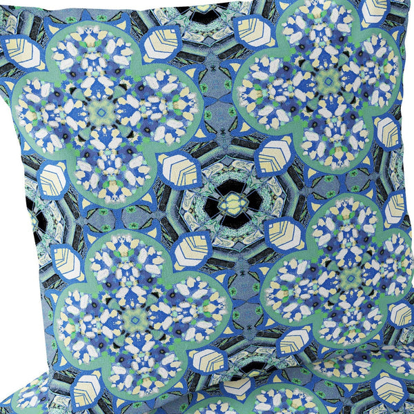 Homeroots Set Of Two 16" X 16" Blue And Black Blown Seam Floral Indoor Outdoor Throw Pillow  Polyester 535613