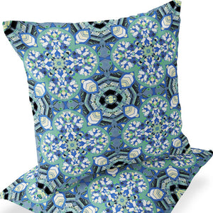 Homeroots Set Of Two 16" X 16" Blue And Black Blown Seam Floral Indoor Outdoor Throw Pillow  Polyester 535613
