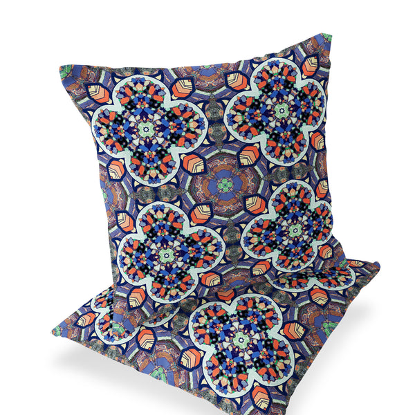 Homeroots Set Of Two 16" X 16" Gray And Orange Blown Seam Floral Indoor Outdoor Throw Pillow  Polyester 535614