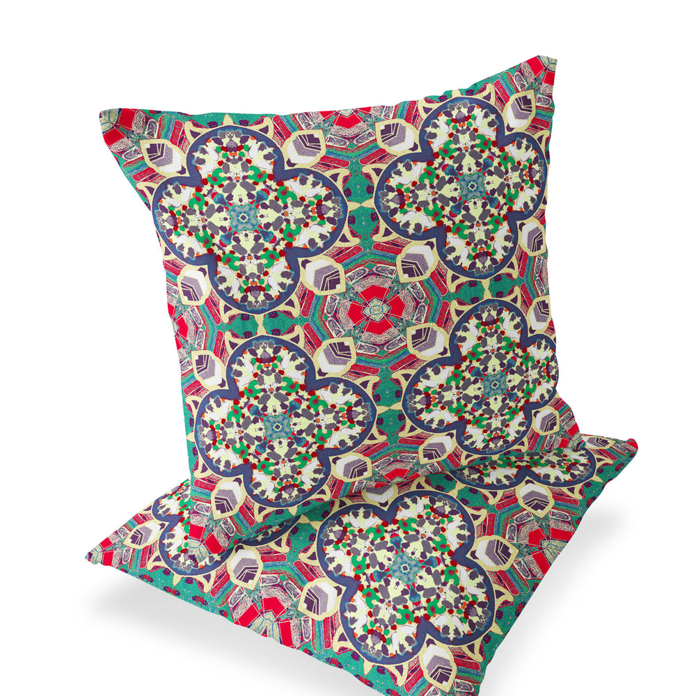 Homeroots Set Of Two 16" X 16" Green And Pink Blown Seam Floral Indoor Outdoor Throw Pillow  Polyester 535615