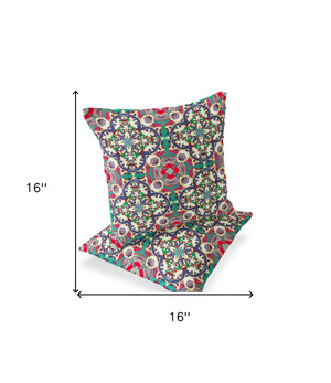 Homeroots Set Of Two 16" X 16" Green And Pink Blown Seam Floral Indoor Outdoor Throw Pillow  Polyester 535615