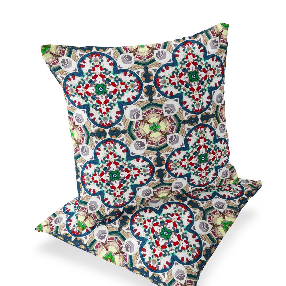Homeroots Set Of Two 16" X 16" Green And White Blown Seam Floral Indoor Outdoor Throw Pillow  Polyester 535617