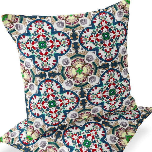 Homeroots Set Of Two 16" X 16" Green And White Blown Seam Floral Indoor Outdoor Throw Pillow  Polyester 535617