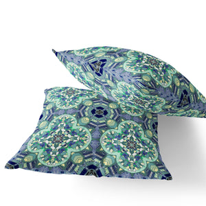 Homeroots Set Of Two 16" X 16" Blue And Green Blown Seam Floral Indoor Outdoor Throw Pillow  Polyester 535618