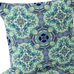 Homeroots Set Of Two 16" X 16" Blue And Green Blown Seam Floral Indoor Outdoor Throw Pillow  Polyester 535618