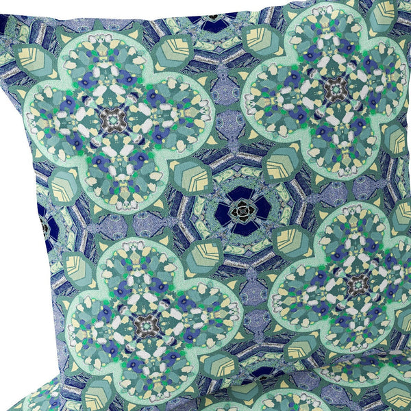 Homeroots Set Of Two 16" X 16" Blue And Green Blown Seam Floral Indoor Outdoor Throw Pillow  Polyester 535618