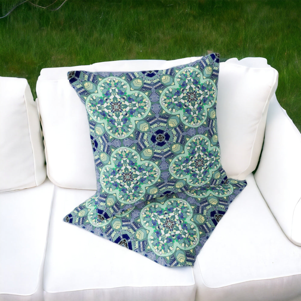 Homeroots Set Of Two 16" X 16" Blue And Green Blown Seam Floral Indoor Outdoor Throw Pillow  Polyester 535618