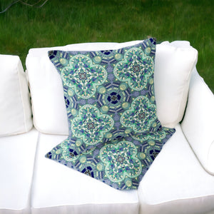 Homeroots Set Of Two 16" X 16" Blue And Green Blown Seam Floral Indoor Outdoor Throw Pillow  Polyester 535618