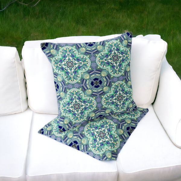 Homeroots Set Of Two 16" X 16" Blue And Green Blown Seam Floral Indoor Outdoor Throw Pillow  Polyester 535618