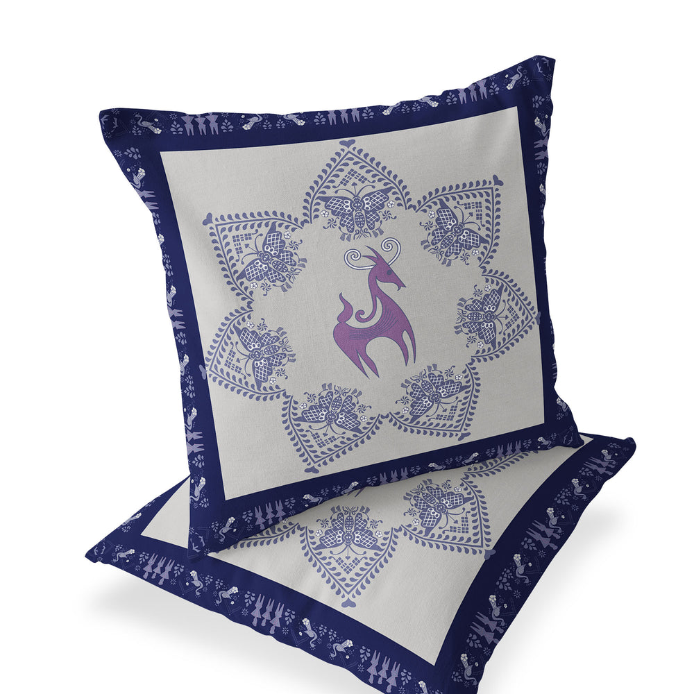 Homeroots Set Of Two 16" X 16" Blue And Purple Horse Blown Seam Eclectic Indoor Outdoor Throw Pillow  Polyester 535619