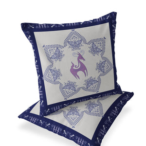 Homeroots Set Of Two 16" X 16" Blue And Purple Horse Blown Seam Eclectic Indoor Outdoor Throw Pillow  Polyester 535619