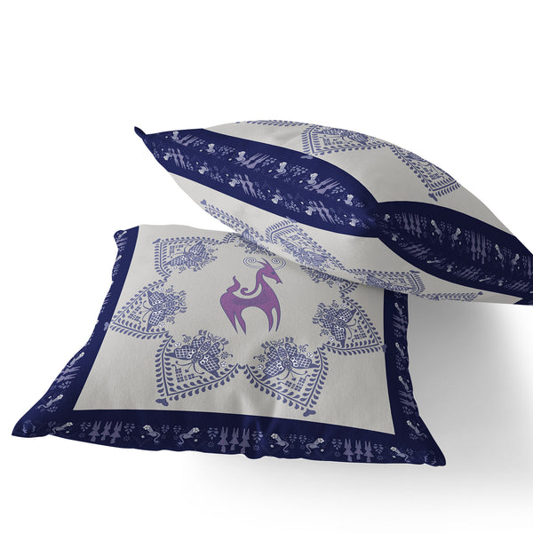 Homeroots Set Of Two 16" X 16" Blue And Purple Horse Blown Seam Eclectic Indoor Outdoor Throw Pillow  Polyester 535619