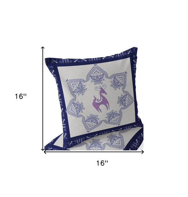 Homeroots Set Of Two 16" X 16" Blue And Purple Horse Blown Seam Eclectic Indoor Outdoor Throw Pillow  Polyester 535619