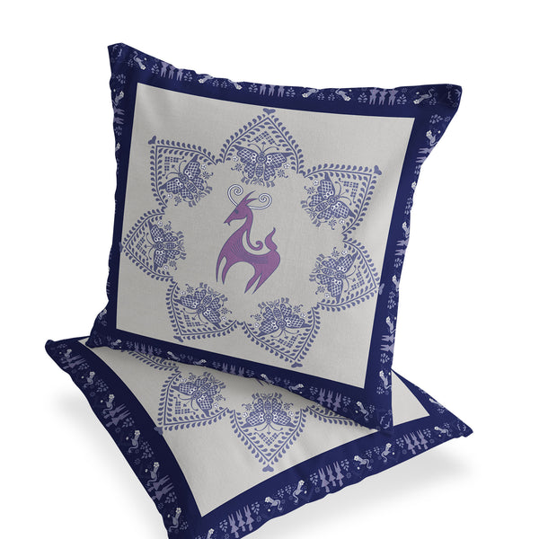 Homeroots Set Of Two 16" X 16" Blue And Purple Horse Blown Seam Eclectic Indoor Outdoor Throw Pillow  Polyester 535619