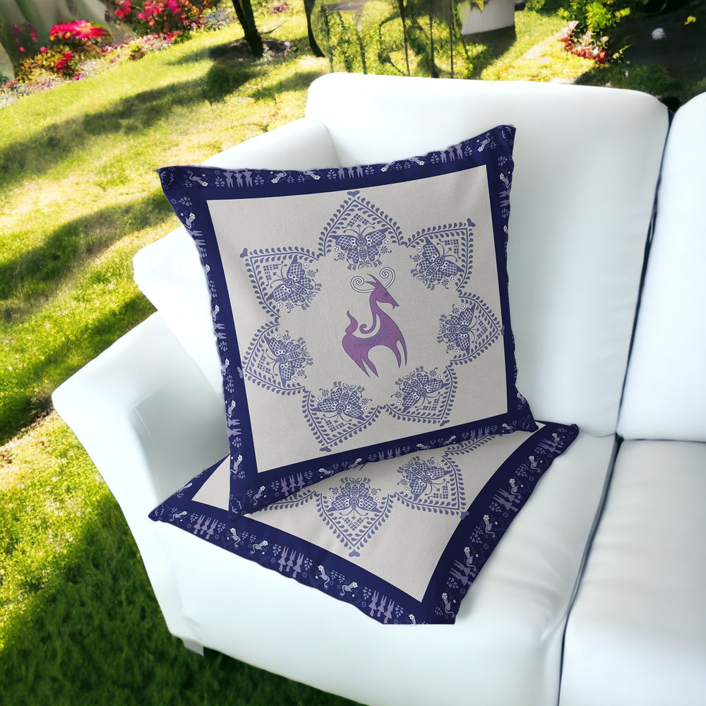 Homeroots Set Of Two 16" X 16" Blue And Purple Horse Blown Seam Eclectic Indoor Outdoor Throw Pillow  Polyester 535619