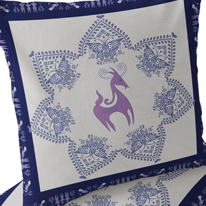 Homeroots Set Of Two 16" X 16" Blue And Purple Horse Blown Seam Eclectic Indoor Outdoor Throw Pillow  Polyester 535619