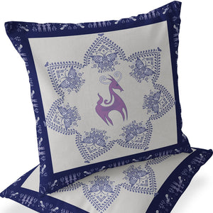 Homeroots Set Of Two 16" X 16" Blue And Purple Horse Blown Seam Eclectic Indoor Outdoor Throw Pillow  Polyester 535619