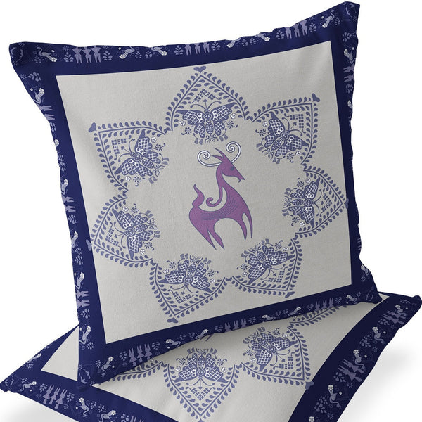 Homeroots Set Of Two 16" X 16" Blue And Purple Horse Blown Seam Eclectic Indoor Outdoor Throw Pillow  Polyester 535619