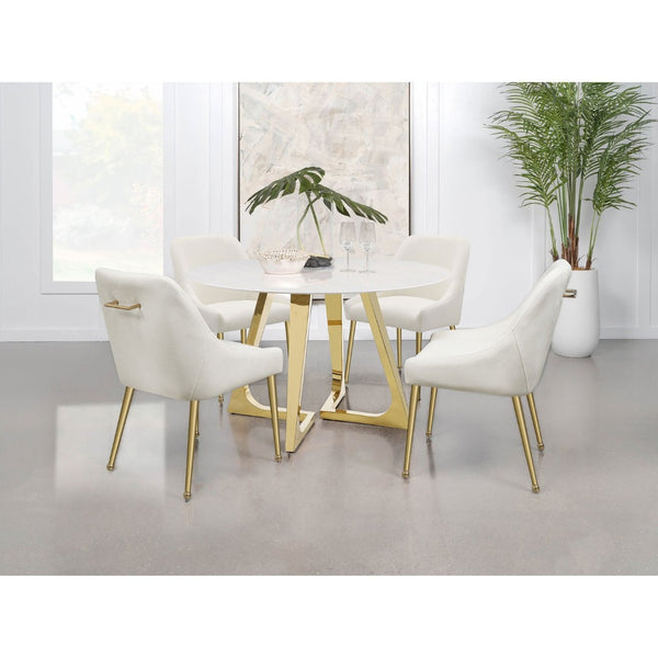 English Elm Imani White Marble Round Dining Table with Gold Stainless Steel Geometric Base B062S01552